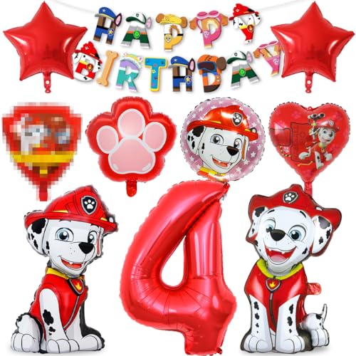Hund Geburtstag Deko 4 jahre, 10pcs Dog Luftballon 4 Deko Kindergeburtstag Rot, Ballonheld Folienballon, Happy Birthday Banner für Hundl Party, Helium Ballon Set für Jungen Mädchen Hund Geburtstag Deko 4 jahre, 10pcs Dog Luftballon 4 Deko Kindergeburtstag Rot, Ballonheld Folienballon, Happy Birthday Banner für Hundl Party, Helium Ballon Set für Jungen Mädchen von Philoctes