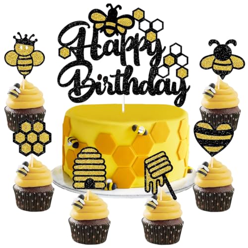 Kuchen Deko Biene, Tortendeko Biene, Golden Glitzer Bee Geburtstag Cake Topper, 25 pcs Bienen Geburtstagsdeko, Geburtstag Partei Liefert, Bee Thema Junge Mädchen Kuchendekoration für Sommerparty Kuchen Deko Biene, Tortendeko Biene, Golden Glitzer Bee Geburtstag Cake Topper, 25 pcs Bienen Geburtstagsdeko, Geburtstag Partei Liefert, Bee Thema Junge Mädchen Kuchendekoration für Sommerparty von Philoctes