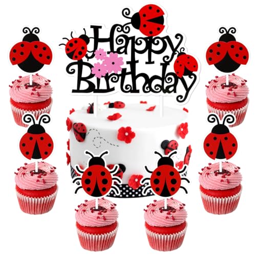 Kuchen Deko Marienkäfer, Happy Birthday Tortendeko Marienkäfer, Glitzer Insekten Geburtstag Cake Topper, 25 pcs Bug Geburtstagsdeko, Marienkäfer Thema Junge Mädchen Kuchendekoration für Sommerparty Kuchen Deko Marienkäfer, Happy Birthday Tortendeko Marienkäfer, Glitzer Insekten Geburtstag Cake Topper, 25 pcs Bug Geburtstagsdeko, Marienkäfer Thema Junge Mädchen Kuchendekoration für Sommerparty von Philoctes