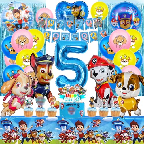 Hund Geburtstag Deko 5 Jahre, Blau Luftballon 5 Deko Kindergeburtstag, Hund Ballon Geburtstag Deko Junge, Happy Birthday Girlande, Tischdecke Kuchendekoration für Dog Theme Party set Hund Geburtstag Deko 5 Jahre, Blau Luftballon 5 Deko Kindergeburtstag, Hund Ballon Geburtstag Deko Junge, Happy Birthday Girlande, Tischdecke Kuchendekoration für Dog Theme Party set von Philoctes