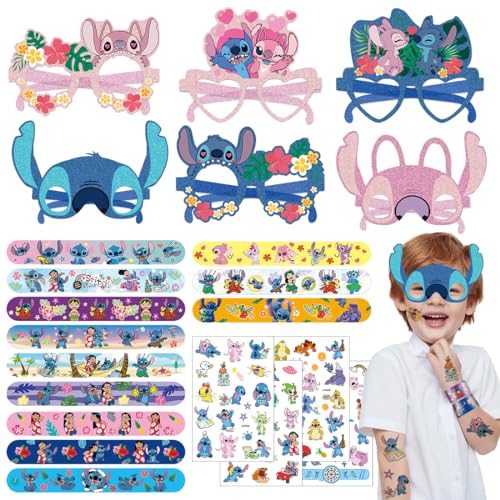 Philoctes 22Pcs Party Mitgebsel, Schnapparmband Mit Party Brillen und Aufkleber Tattoo, Blau Slap Armbänder Kindergeburtstag Set für Jungen Mädchen Geschenke Deko von Philoctes