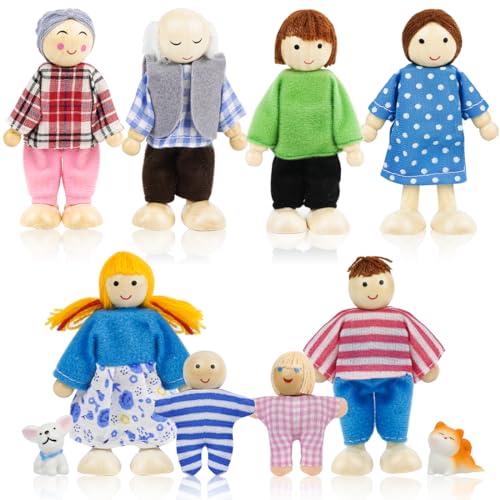 Philoctes Holz Puppenhaus Figuren, 10 Stück Puppenhaus Puppen mit Katze und Hund, Biegepuppen Zubehör für Kinder Spiel Haus Geschenk, Puppenfamilie für Pretend Dollhouse Geschenk Philoctes Holz Puppenhaus Figuren, 10 Stück Puppenhaus Puppen mit Katze und Hund, Biegepuppen Zubehör für Kinder Spiel Haus Geschenk, Puppenfamilie für Pretend Dollhouse Geschenk von Philoctes