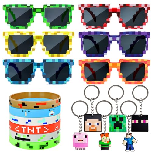 Philoctes Pixel Party Mitgebsel Kindergeburtstag, 6 Pixel Brille, 6 Pixel Armband, 6 Schlüsselanhänger für Kinder, Miner Gamer Kindergeburtstag Mitgebsel Bergbau Stil für Kinder Geschenke Deko Philoctes Pixel Party Mitgebsel Kindergeburtstag, 6 Pixel Brille, 6 Pixel Armband, 6 Schlüsselanhänger für Kinder, Miner Gamer Kindergeburtstag Mitgebsel Bergbau Stil für Kinder Geschenke Deko von Philoctes