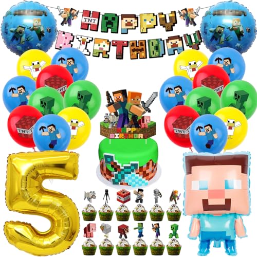 Pixel Kindergeburtstag Deko 5 Jahre, Luftballon 5. Geburtstagsdeko, 41 Stück Miner Gamer Geburtstag Party Deko, Jungen Folienballon Spiel Luftballon Happy Birthday Banner Cupcake Toppers Pixel Kindergeburtstag Deko 5 Jahre, Luftballon 5. Geburtstagsdeko, 41 Stück Miner Gamer Geburtstag Party Deko, Jungen Folienballon Spiel Luftballon Happy Birthday Banner Cupcake Toppers von Philoctes