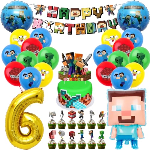 Pixel Kindergeburtstag Deko 6 Jahre, Luftballon 6. Geburtstagsdeko, 41 Stück Miner Gamer Geburtstag Party Deko, Jungen Folienballon Spiel Luftballon Happy Birthday Banner Cupcake Toppers Pixel Kindergeburtstag Deko 6 Jahre, Luftballon 6. Geburtstagsdeko, 41 Stück Miner Gamer Geburtstag Party Deko, Jungen Folienballon Spiel Luftballon Happy Birthday Banner Cupcake Toppers von Philoctes