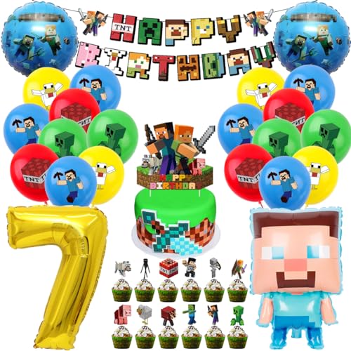 Pixel Kindergeburtstag Deko 7 Jahre, Luftballon 7. Geburtstagsdeko, 41 Stück Miner Gamer Geburtstag Party Deko, Jungen Folienballon Spiel Luftballon Happy Birthday Banner Cupcake Toppers Pixel Kindergeburtstag Deko 7 Jahre, Luftballon 7. Geburtstagsdeko, 41 Stück Miner Gamer Geburtstag Party Deko, Jungen Folienballon Spiel Luftballon Happy Birthday Banner Cupcake Toppers von Philoctes