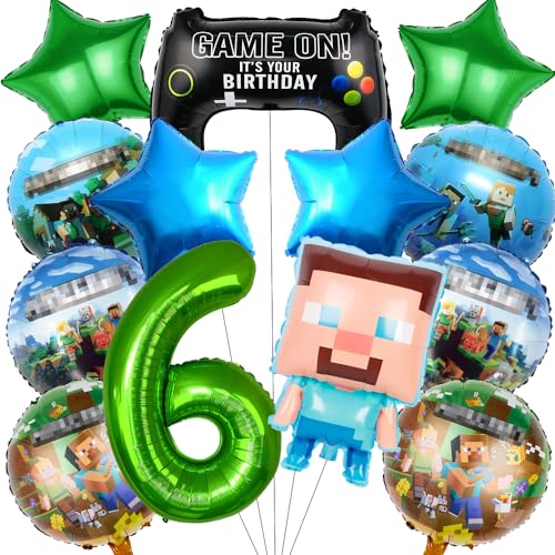 Pixel Luftballon Geburtstagsdeko 6 Jahre, 13 Stück Miner Gamer Kindergeburtstag Mitgebsel Jungen 6, Luftballon Geburtstag 6 Jahre Jungen Gamer Luftballon Deko Geburtstag Party Mitgebsel Luftballon von Philoctes