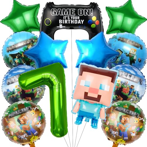 Pixel Luftballon Geburtstagsdeko 7 Jahre, 13 Stück Miner Gamer Kindergeburtstag Mitgebsel Jungen 7, Luftballon Geburtstag 7 Jahre Jungen Gamer Luftballon Deko Geburtstag Party Mitgebsel Luftballon von Philoctes