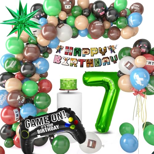 Pixel Luftballon Geburtstagsdeko 7 Jahre, 81 Stück Miner Kindergeburtstag Gamer Party Deko, Happy Birthday Banner Gamer Folienballon Spiel Luftballon Geburtstag Deko für Jungen Kinder Pixel Luftballon Geburtstagsdeko 7 Jahre, 81 Stück Miner Kindergeburtstag Gamer Party Deko, Happy Birthday Banner Gamer Folienballon Spiel Luftballon Geburtstag Deko für Jungen Kinder von Philoctes