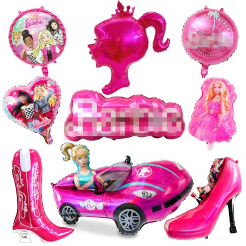 Prinzessin Luftballons Geburtstag Dekoration,Rosa Folienballons Geburtstagsdeko Ballon Party Set, Party Supplies Party Deko Ballons für Erwachsene Damen Mädchen Kinder-9PCS von Philoctes