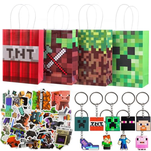 Spiel Kindergeburtstag Mitgebsel 71-teilig, Pixel Party Geburtstagsdeko, 12 Geschenktüten+9 Schlüsselanhänger+50 Aufkleber, Miner Gamer Papiertüten Partytüten Tüten Sticker Geschenke Party Zubehör Spiel Kindergeburtstag Mitgebsel 71-teilig, Pixel Party Geburtstagsdeko, 12 Geschenktüten+9 Schlüsselanhänger+50 Aufkleber, Miner Gamer Papiertüten Partytüten Tüten Sticker Geschenke Party Zubehör von Philoctes
