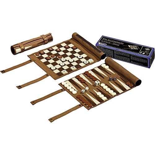 Philos 2801 - Reise-Schach-Backgammon-Dame-Set, aus Kunstleder zum Rollen, Feld 25mm von Philos