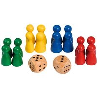 Philos 3053 - Spielkegel mit Würfel für Würfelspiele, Kegel blau/gelb/rot/grün 24x12mm/Würfel 16mm, Holz, 18-teilig von Philos