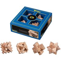 Philos 3502 - Puzzleset 2, Holz, 4-teilig, Puzzlespiele, Denkspiele, Knobelspiele, Schwierigkeitsgrad: mittelschwer, Geschenkbox von Philos