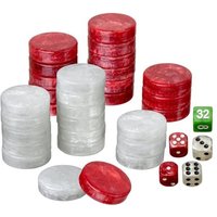Philos 4106 - Spielsteine, Backgammon medium, 28 x 8 mm, Kunststoff, rot weiß, inkl. Würfel von Philos