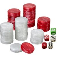 Philos 4107 - Backgammon Spielsteine+Würfel, groß, rot/weiß, 34 x 10mm, Kunststoff von Philos
