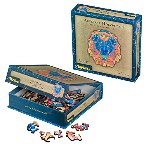 Philos 9025 - Artefakt Holzpuzzle Löwe, 124 Teile, in magnetischer Klappschachtel von Philos