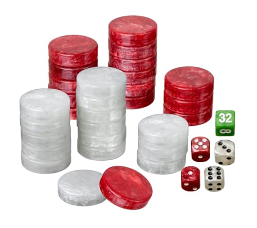 Set of Backgammon Pieces/Checkers, 34mm, Red/White, Plastic Set of Backgammon Pieces/Checkers, 34mm, Red/White, Plastic von Philos