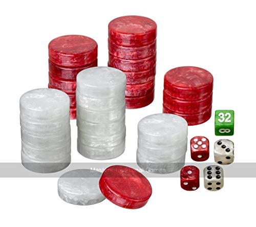 Set of Backgammon Pieces / Checkers, 34mm, Red / White, Plastic von Philos
