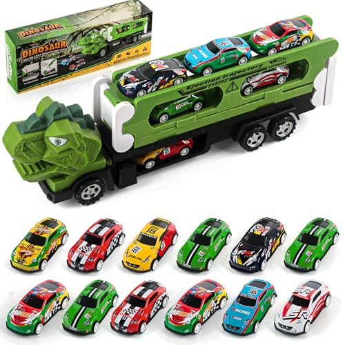 Phlognfy 2-in-1 Dinosaurier Transporter Set mit 12 Blech Spielzeugauto, Dinosaurier Rennstrecke Truck Spielzeug für Jungen Alter 3 4 5 6 7 Phlognfy 2-in-1 Dinosaurier Transporter Set mit 12 Blech Spielzeugauto, Dinosaurier Rennstrecke Truck Spielzeug für Jungen Alter 3 4 5 6 7 von Phlognfy