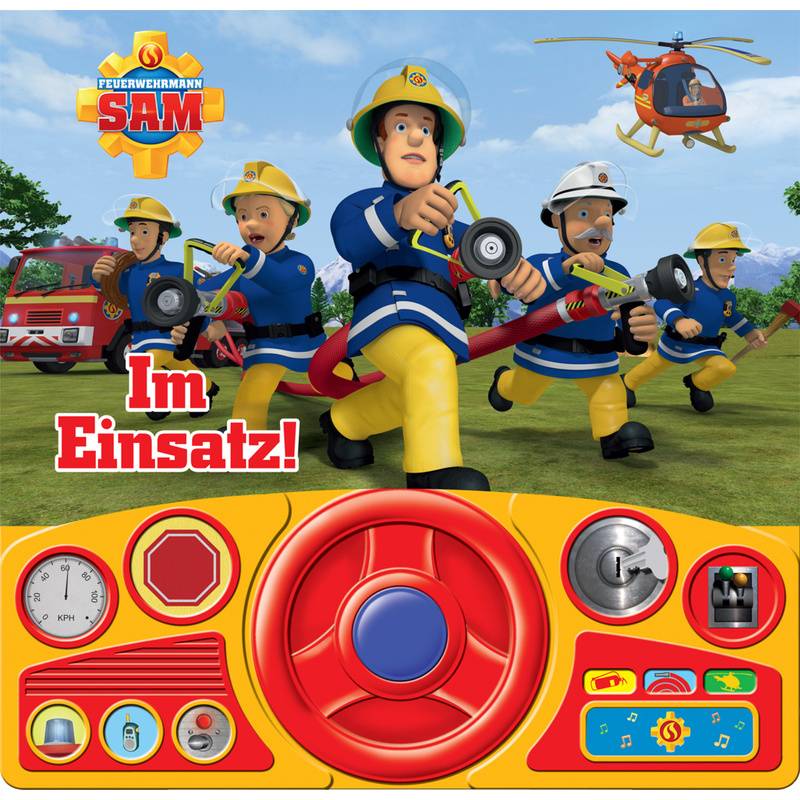 Feuerwehrmann Sam - Im Einsatz! - Soundbuch - Pappbilderbuch mit beweglichem Lenkrad und 13 spannenden Geräuschen für Kinder ab 3 Jahren von Phoenix International Publications