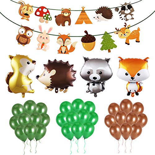 PHOGARY Walddekorationen (36 Stück) für Erster Geburtstag Junge - Waldtier Partydekorationen Luftballons, Papiergirlande für Waldfreunde Themenparty Kindergeburtstag Partydeko von PHOGARY