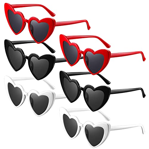 Photect 6 Paar Herzförmige Brille für Frauen Vintage Herz Sonnenbrille Bunte Retro Herzbrille für Cosplay Zubehör, 3 Farben von Photect