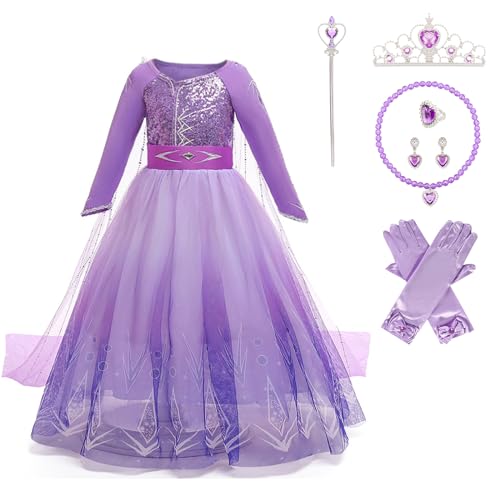 Elsa Prinzessin Kleid Mädchen, Elsa Kleid Mädchen, Elsa Kostüm Kinder mit Krone Zauberstab Halsketten, Prinzessin Kostüm Mädchen für Halloween Weihnachten Cosplay Karneval Geburtstag Party von Pianocean