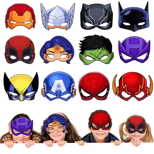 Pianocean 12PCS Kindergeburtstag Party Masken Kinder, Thema Party Dress Up Mädchen Jungen, Rollenspiel Kostüm Geburtstag Dekoration von Pianocean