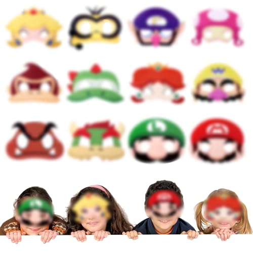 Pianocean 12PCS Kindergeburtstag Party Masken Kinder, Thema Party Dress Up Mädchen Jungen, Rollenspiel Kostüm Geburtstag Dekoration von Pianocean