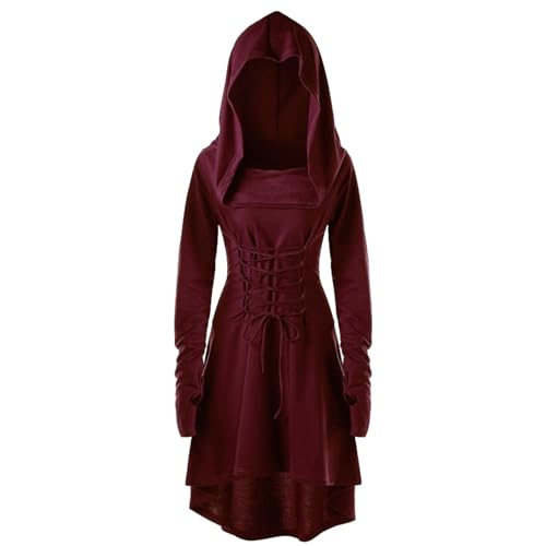 Pianocean Mittelalter Kleidung Damen, Renaissance Kleid, Gothic Kleid，Renaissance Mit Kapuze Langarm Retro Gothic, Mittelalter Kostüm Damen Cosplay Halloween Karneval von Pianocean