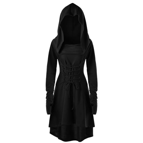 Pianocean Mittelalter Kleidung Damen, Renaissance Kleid, Gothic Kleid，Renaissance Mit Kapuze Langarm Retro Gothic, Mittelalter Kostüm Damen Cosplay Halloween Karneval von Pianocean