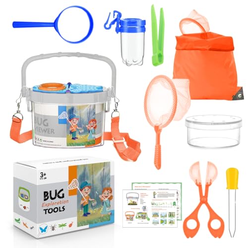 Forscherset Outdoor Spielzeug Set,11 Stück Becherlupen für Kinder Set,mit Insektenfänger, Becherlupe, Mikroskop, Pinzette, Kordelzugbeutel Camping Naturerkundungen Geschenk für Kinder(Mehrfarbig) von Piashow