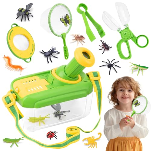 Forscherset für Kinder ab 6,Entdecker Set mit Insektenfänger,Insekten Viewer, Schmetterlingsnetz,Lupenglas für Kinder,Insekten Beobachtungsbox, Camping Naturerkundungen Geschenk für Junge und Mädchen von Piashow