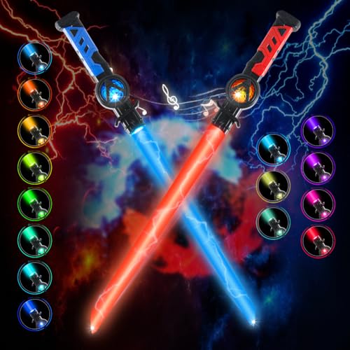 Lichtschwert Kinder, 2 Stück Laserschwert Wiederaufladbare mit Soundeffekten, 15 RGB Farbe, LED Retractable Laserschwert Spielzeug Lichtschwert Kinder, 2 Stück Laserschwert Wiederaufladbare mit Soundeffekten, 15 RGB Farbe, LED Retractable Laserschwert Spielzeug von Piashow