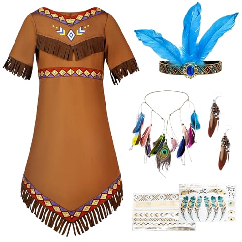 Piashow Indianer Kostüm Kinder mit Indianischer Kopfschmuck Ohrringe Tattoo Aufkleber, Braun Faschingskostüme mit Fransen, für Karneval, Mottoparty Piashow Indianer Kostüm Kinder mit Indianischer Kopfschmuck Ohrringe Tattoo Aufkleber, Braun Faschingskostüme mit Fransen, für Karneval, Mottoparty von Piashow