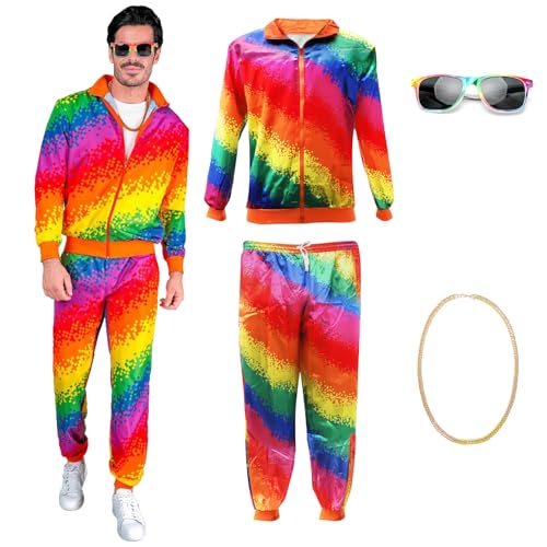 Piashow Faschingskostüme Paare Herren Damen Unisex Regenbogen Kostüm Trainingsanzug Karnevalskostüm mit Jacke, Hose, Sonnenbrille und Halsketten für Karneval, Fasching, Paare Outfit Piashow Faschingskostüme Paare Herren Damen Unisex Regenbogen Kostüm Trainingsanzug Karnevalskostüm mit Jacke, Hose, Sonnenbrille und Halsketten für Karneval, Fasching, Paare Outfit von Piashow