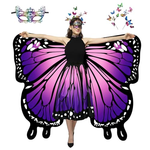 Schmetterling Kostüm Damen,Doppelseitiger Druck Schmetterlingsflügel Erwachsene Set mit Rock Damen, Schmetterling Haarreif, Maske, Feenflügel Erwachsene Schmetterlingskostüm Frau für Karneval,Fasching Schmetterling Kostüm Damen,Doppelseitiger Druck Schmetterlingsflügel Erwachsene Set mit Rock Damen, Schmetterling Haarreif, Maske, Feenflügel Erwachsene Schmetterlingskostüm Frau für Karneval,Fasching von Piashow