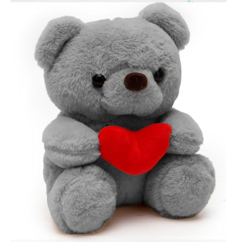 Piashow Teddybär, Teddy Plüsch Stofftier, 25 cm Teddy mit Liebe, Teddy Kuscheltier Spielzeug, Soft Cuddly, Dekozimmer Kissen (Grau) von Piashow