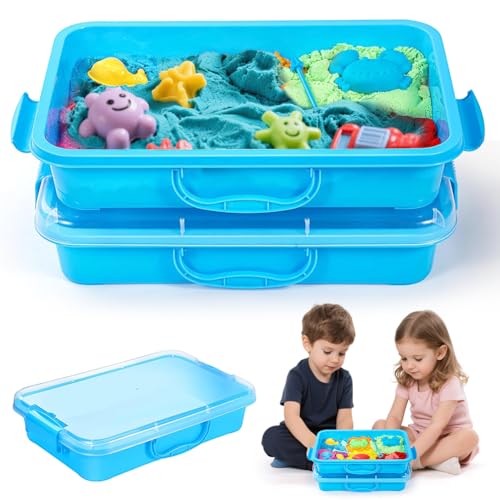 Sandkasten Sensory Bin mit Deckel und Griff(2 Stück) (Blau) von Piashow