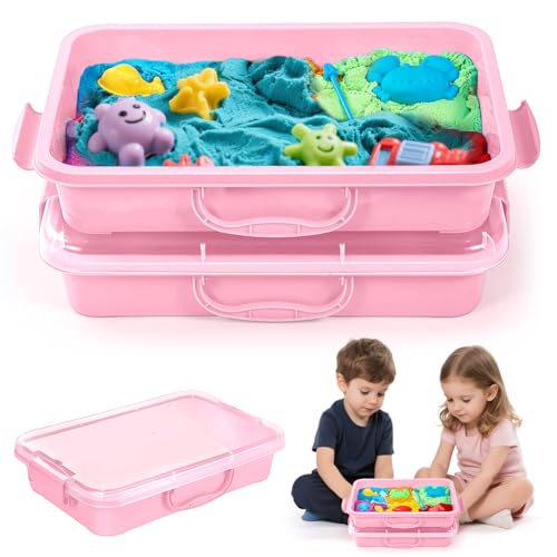 Sandkasten Sensory Bin mit Deckel und Griff(2 Stück) (Rosa) von Piashow