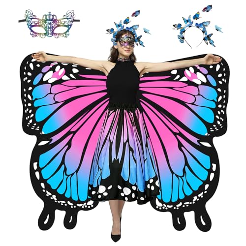 Schmetterling Kostüm Damen,Doppelseitiger Druck Schmetterlingsflügel Erwachsene Set mit Rock Damen, Schmetterling Haarreif, Maske, Feenflügel Erwachsene Schmetterlingskostüm Frau für Karneval,Fasching Schmetterling Kostüm Damen,Doppelseitiger Druck Schmetterlingsflügel Erwachsene Set mit Rock Damen, Schmetterling Haarreif, Maske, Feenflügel Erwachsene Schmetterlingskostüm Frau für Karneval,Fasching von Piashow