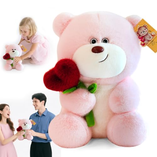 Teddybär Plüsch mit Herz Rose, 28cm Teddy Bear Plüschtiere, Stofftier Spielzeug Plüschtier Geschenke für Kinder Damen Freunde Mütter Geburtstag (Rosa) von Piashow