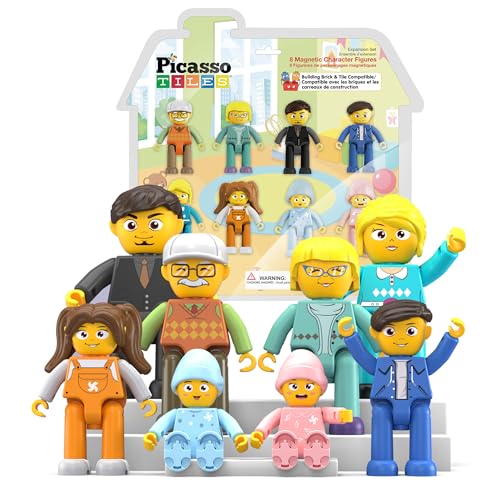 Picasso Toys Magnetic Action Figures 8 Piece Family Character for Construction Building Block Tiles Toddler Toy Set Magnet Expansion Variety Pack Educational STEM Learning Kit Pretend Playset PTA11 von PicassoTiles