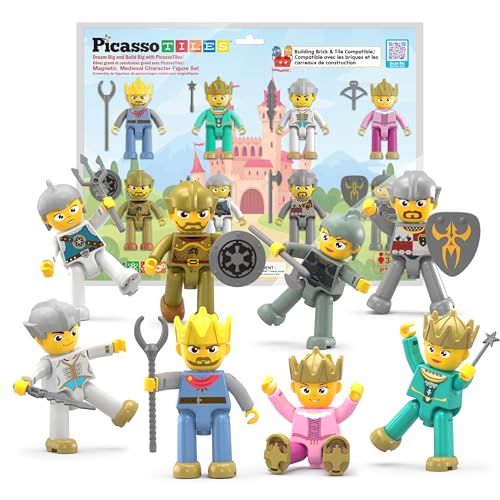 Picasso Toys Magnetic Action Figures Medieval King and Knights Character for Building Blocks Tiles Construction Toddler Toy Set Magnets Expansion Pack Educational STEM Pretend Playset PTA13 von PicassoTiles