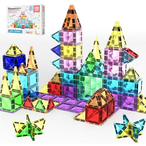 PicassoTiles 100 Stück Magnetbaustein Mini-Diamant-Serie Reisegröße On-The-Go-Magnet-Konstruktion Spielzeug-Set STEM-Lernset, Playset Kindergehirnentwicklung Stapelblöcke PTM100 von PicassoTiles
