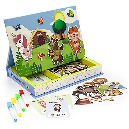 PicassoTiles 112 Piece Magnetic Mix & Match Animal Building Activity DIY Combination Puzzle Book Kid Toy Set Educational Playset STEM Learning, 20 FREE Unique Animals Creative Inspirational Idea Cards von PicassoTiles