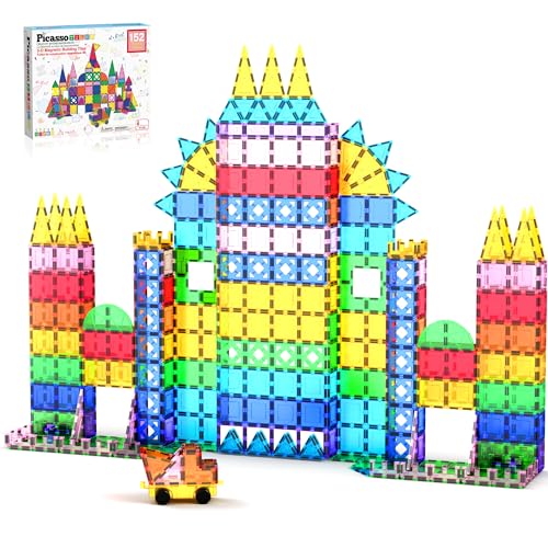PicassoTiles 152-teiliges Magnetfliesen-Spiegelthema-Bausteinset, Magnetspielzeug, sensorisches Konstruktionsspielzeugset mit Auto für STEM-Lernspielset PT152 PicassoTiles 152-teiliges Magnetfliesen-Spiegelthema-Bausteinset, Magnetspielzeug, sensorisches Konstruktionsspielzeugset mit Auto für STEM-Lernspielset PT152 von PicassoTiles