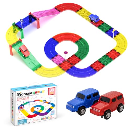 PicassoTiles 30-teiliges Rennauto-Track-Baustein Lernspielzeug-Set Magnetfliesen Magnet DIY-Spielset 2 Race-Car-Trucks Spielzeug STEM Learning Baukasten Hand-Auge-Koordination Feinmotorik PicassoTiles 30-teiliges Rennauto-Track-Baustein Lernspielzeug-Set Magnetfliesen Magnet DIY-Spielset 2 Race-Car-Trucks Spielzeug STEM Learning Baukasten Hand-Auge-Koordination Feinmotorik von PicassoTiles