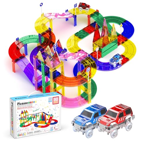 PicassoTiles 80 Stück Rennauto Track Baustein Pädagogisches Spielzeug Set Magnetische Fliesen Magnet DIY Spielset 2 Leuchtende Auto STEM Lernen Bauset Hand-Auge-Koordination Feinmotorik Training PicassoTiles 80 Stück Rennauto Track Baustein Pädagogisches Spielzeug Set Magnetische Fliesen Magnet DIY Spielset 2 Leuchtende Auto STEM Lernen Bauset Hand-Auge-Koordination Feinmotorik Training von PicassoTiles